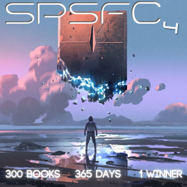 SPSFC 4 contest logo, which depicts a man along a shore looking at a crumbling obelisk hovering in the distance.